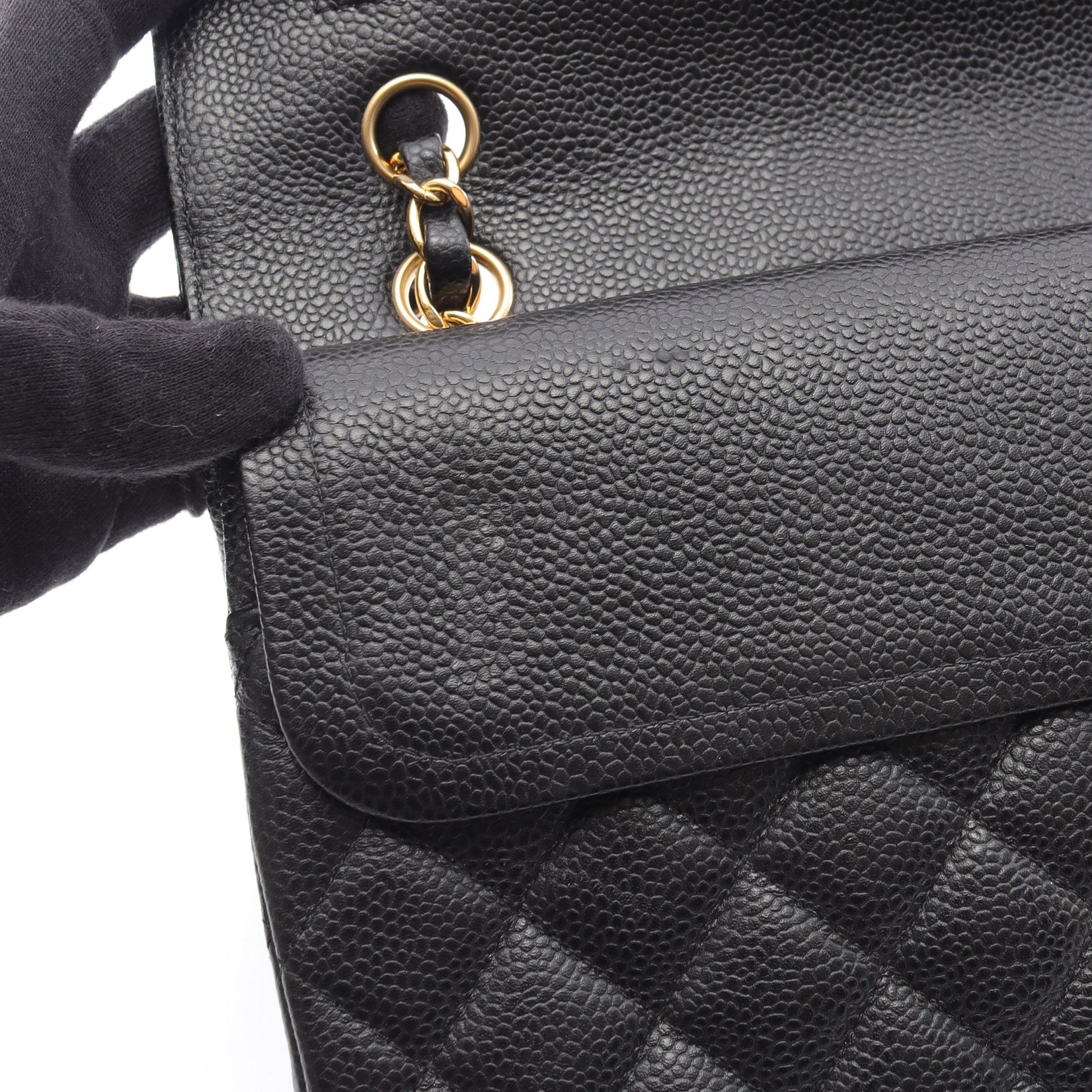 マトラッセ Wフラップ Wチェーンショルダーバッグ キャビアスキン ブラック ゴールド金具 シャネル バッグ CHANEL