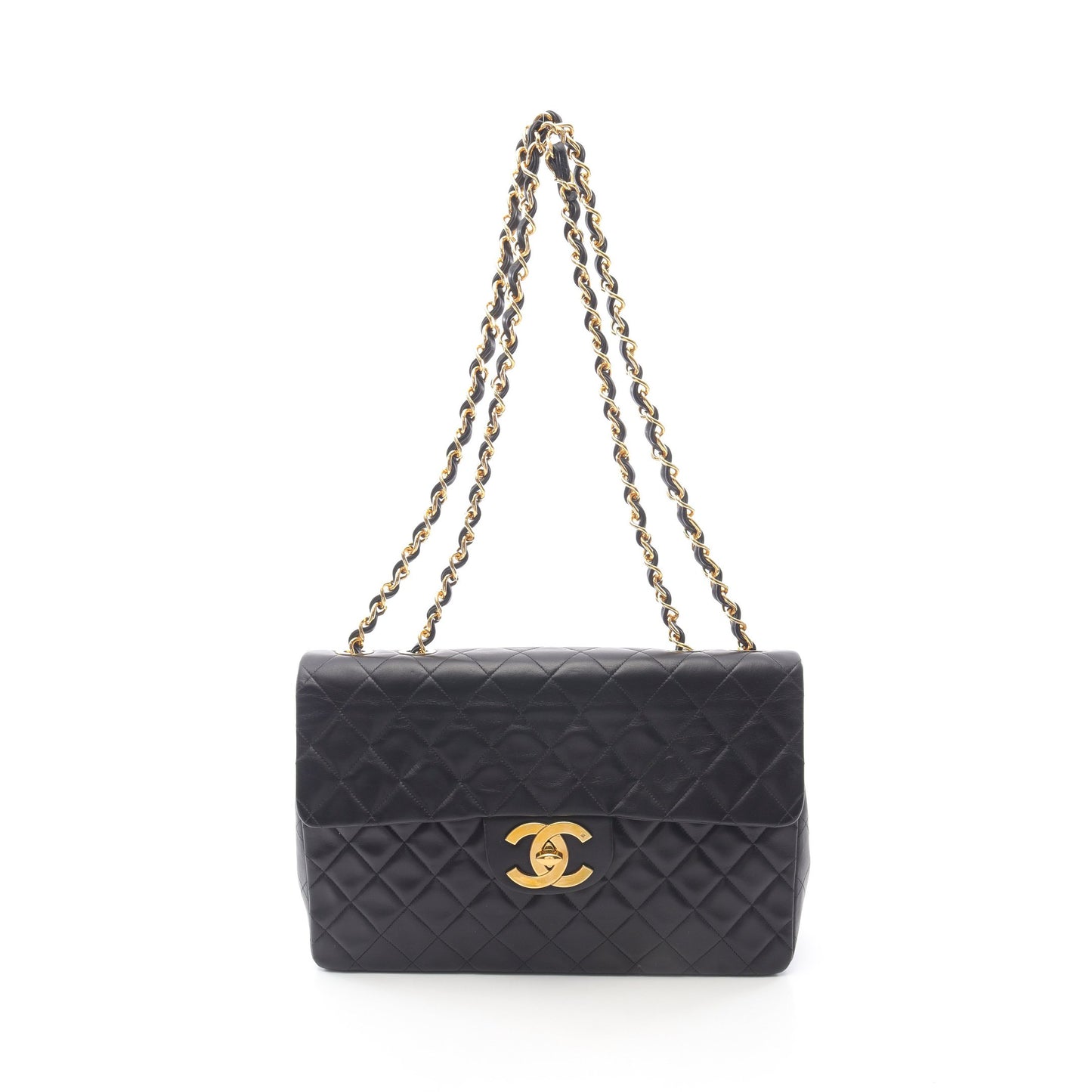 デカマトラッセ34 Wチェーンショルダーバッグ ラムスキン ブラック ゴールド金具 ヴィンテージ シャネル バッグ CHANEL