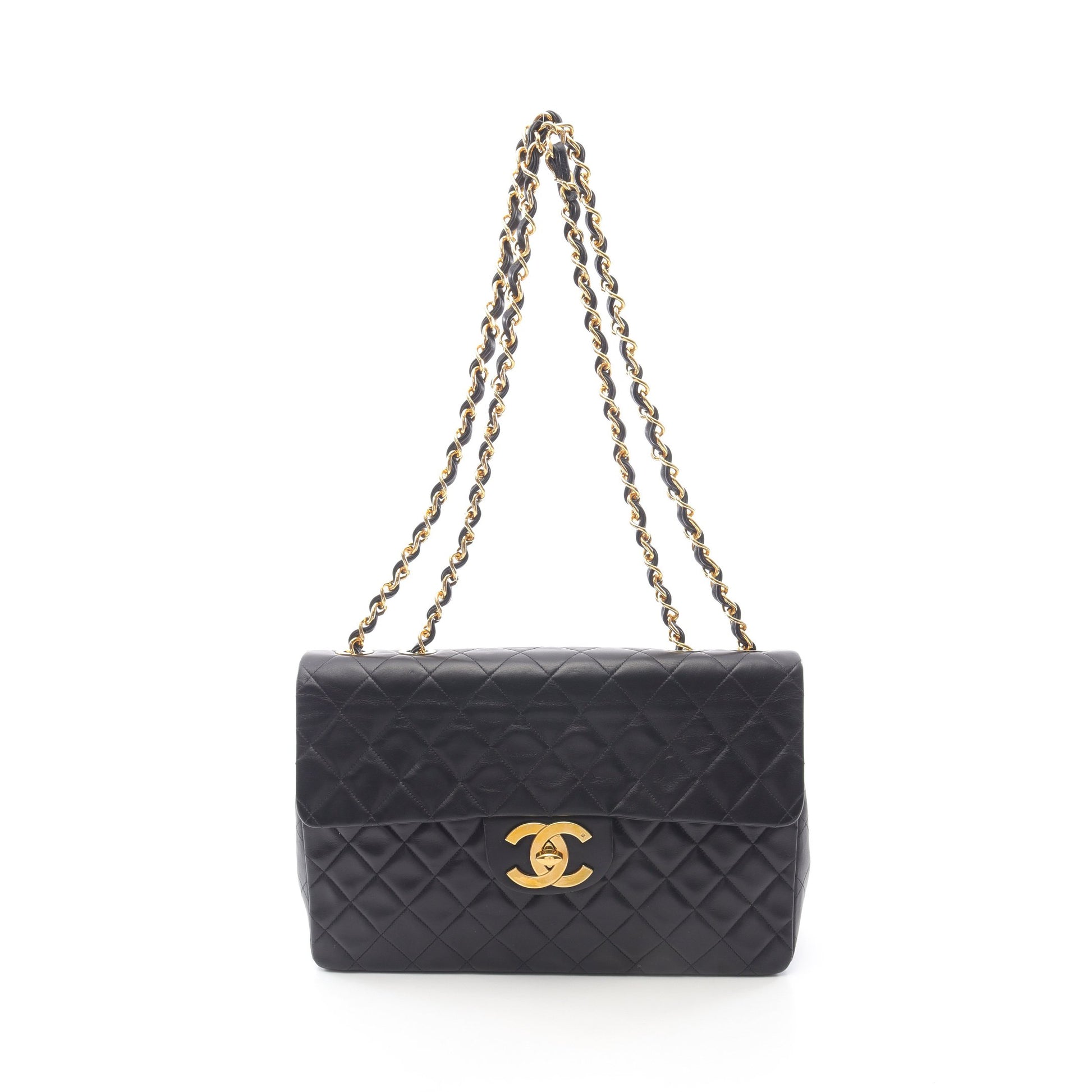 デカマトラッセ34 Wチェーンショルダーバッグ ラムスキン ブラック ゴールド金具 ヴィンテージ シャネル バッグ CHANEL