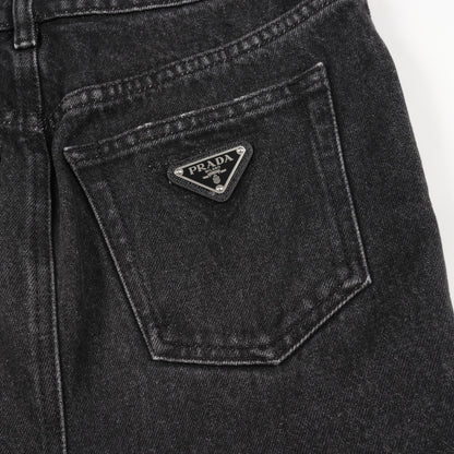 トライアングルロゴ デニムスカート コットン ブラック プラダ ボトムス PRADA