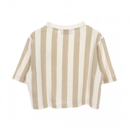 ペカン クロップド Tシャツ クルーネック 半袖 FFロゴワッペン コットン ベージュ ホワイト フェンディ トップス FENDI