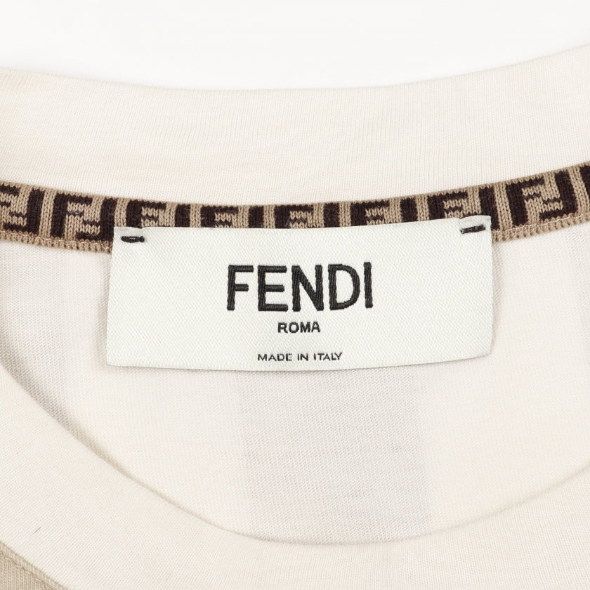 ペカン クロップド Tシャツ クルーネック 半袖 FFロゴワッペン コットン ベージュ ホワイト フェンディ トップス FENDI