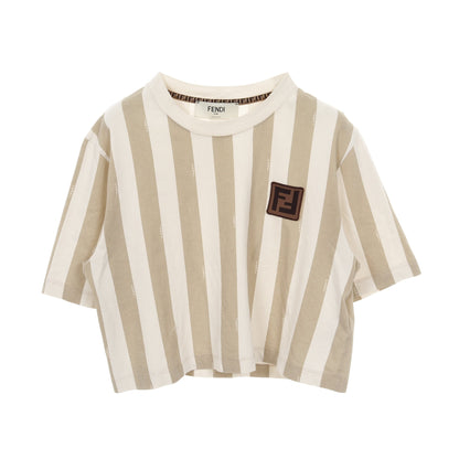 ペカン クロップド Tシャツ クルーネック 半袖 FFロゴワッペン コットン ベージュ ホワイト フェンディ トップス FENDI