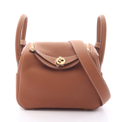 リンディ ミニ ゴールド ショルダーバッグ トリヨンクレマンス ブラウン ゴールド金具 K刻印 エルメス バッグ HERMES