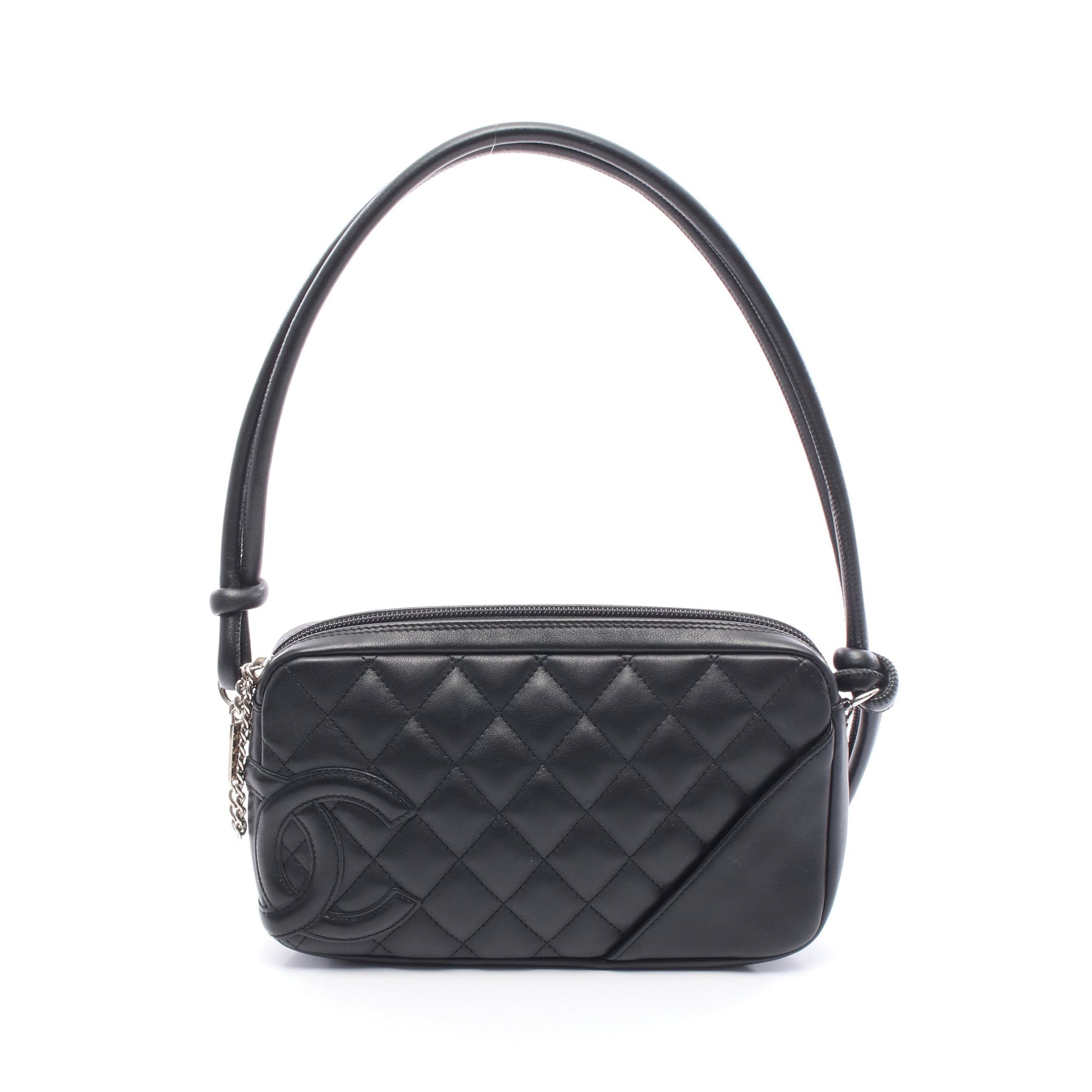 カンボンライン アクセサリーポーチ ハンドバッグ レザー ブラック シルバー金具 シャネル バッグ CHANEL