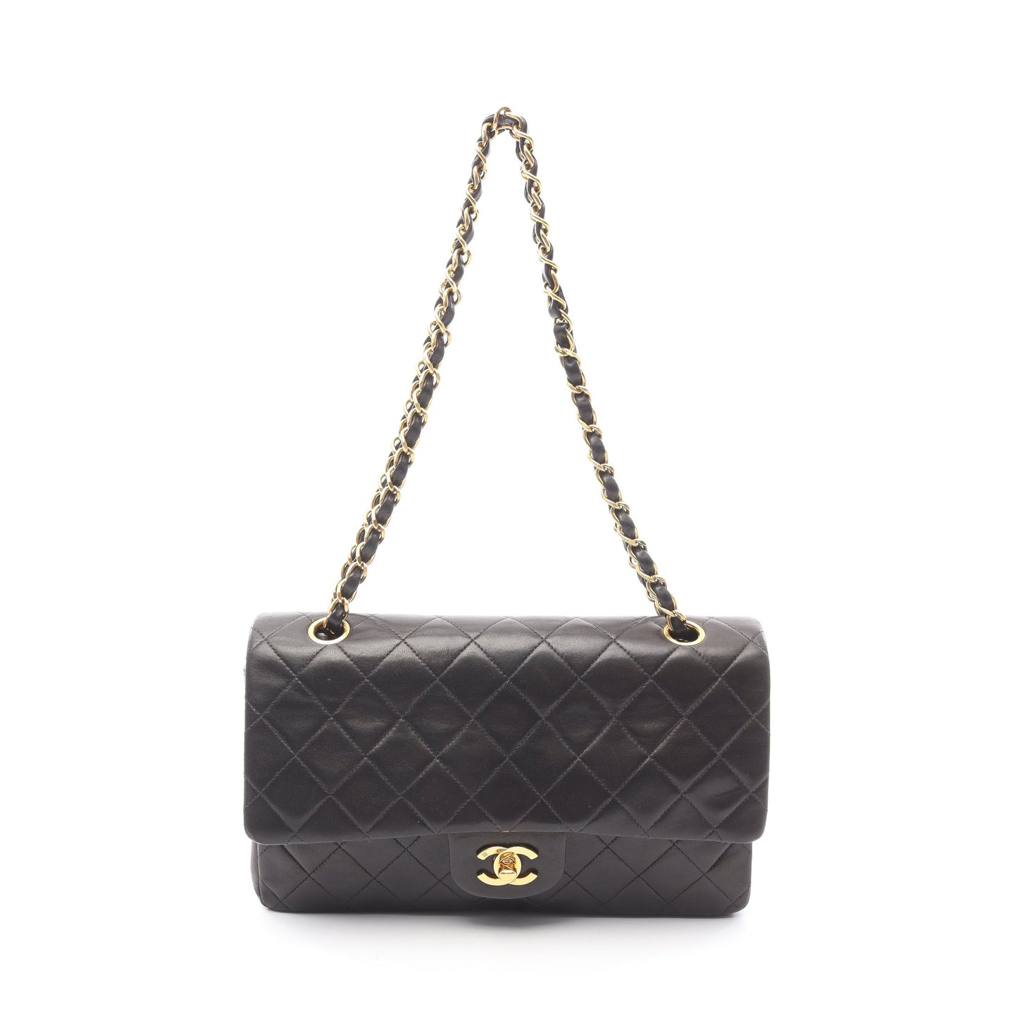 マトラッセ Wフラップ Wチェーンショルダーバッグ ラムスキン ブラック ゴールド金具 シャネル バッグ CHANEL