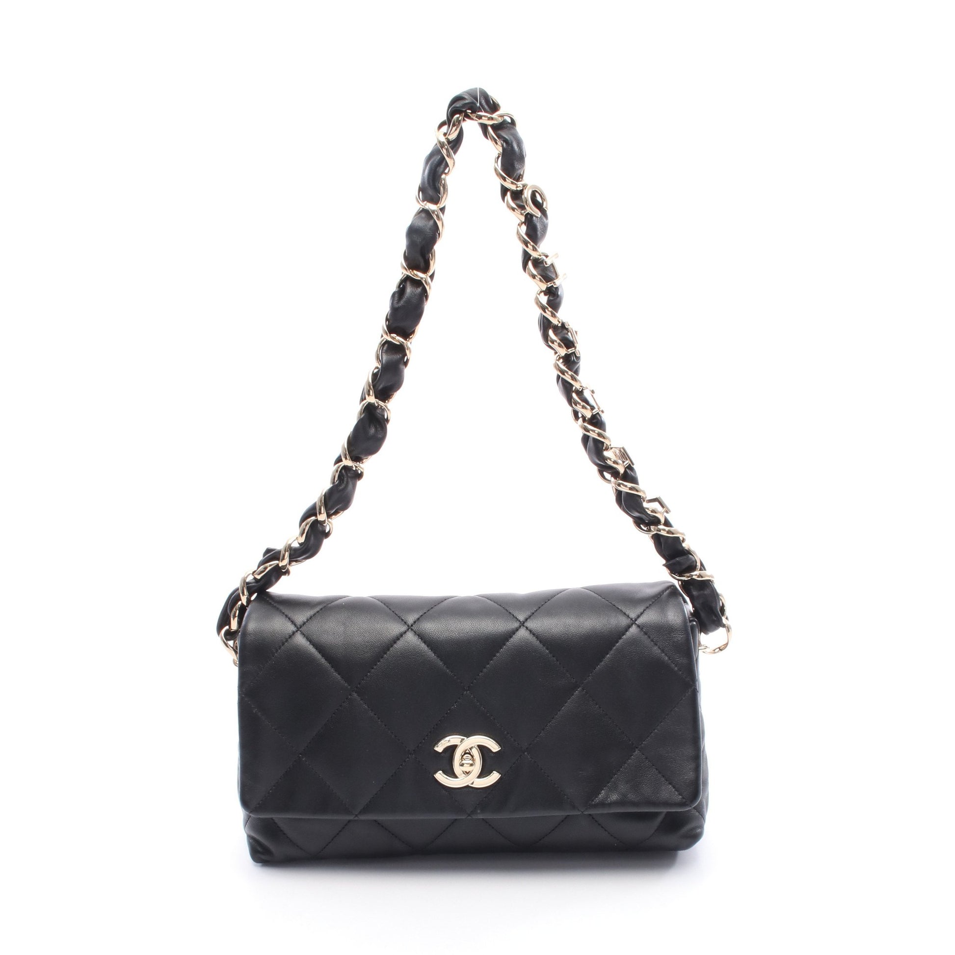 マトラッセ チェーンショルダーバッグ ワンショルダーバッグ ラムスキン ブラック ゴールド金具 シャネル バッグ CHANEL