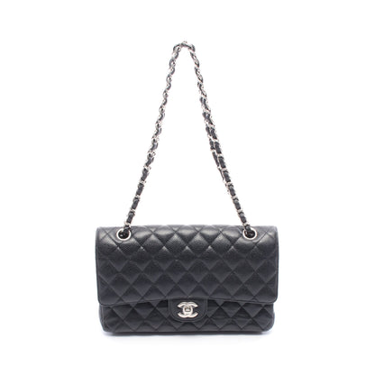 マトラッセ Wフラップ Wチェーンショルダーバッグ キャビアスキン ブラック シルバー金具 シャネル バッグ CHANEL