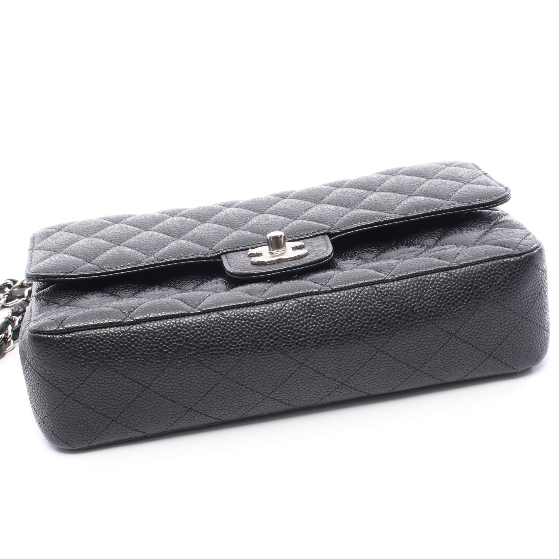 マトラッセ Wフラップ Wチェーンショルダーバッグ キャビアスキン ブラック シルバー金具 シャネル バッグ CHANEL