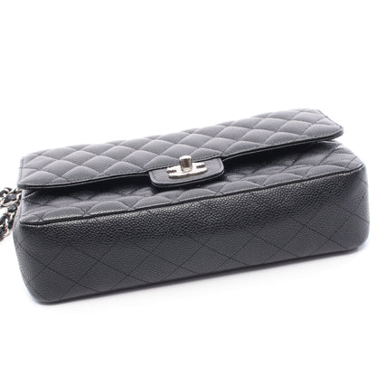 マトラッセ Wフラップ Wチェーンショルダーバッグ キャビアスキン ブラック シルバー金具 シャネル バッグ CHANEL