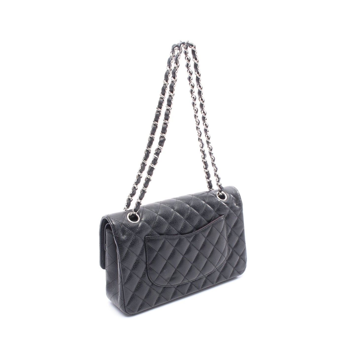 マトラッセ Wフラップ Wチェーンショルダーバッグ キャビアスキン ブラック シルバー金具 シャネル バッグ CHANEL