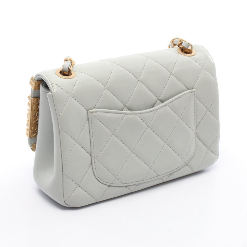 ミニ フラップ バッグ マトラッセ チェーンショルダーバッグ レザー ライトブルー ゴールド金具 シャネル バッグ CHANEL