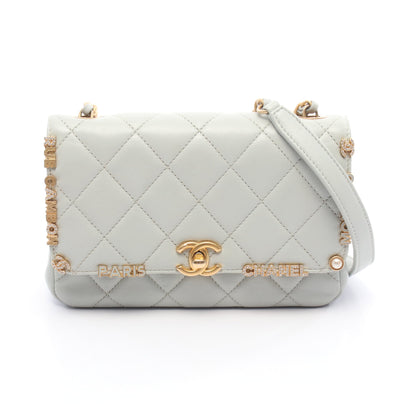 ミニ フラップ バッグ マトラッセ チェーンショルダーバッグ レザー ライトブルー ゴールド金具 シャネル バッグ CHANEL