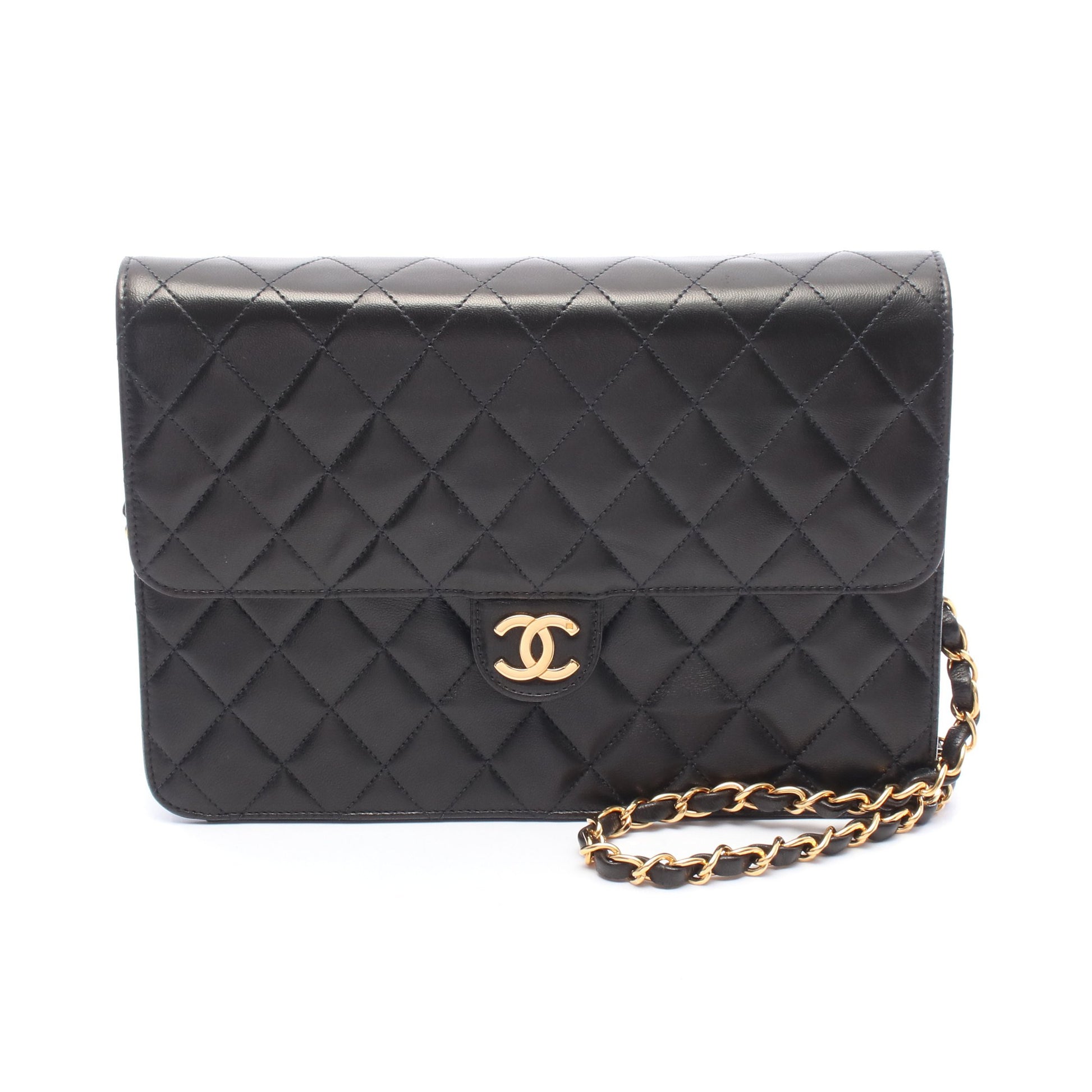 マトラッセ チェーンショルダーバッグ ラムスキン ブラック ゴールド金具 シャネル バッグ CHANEL