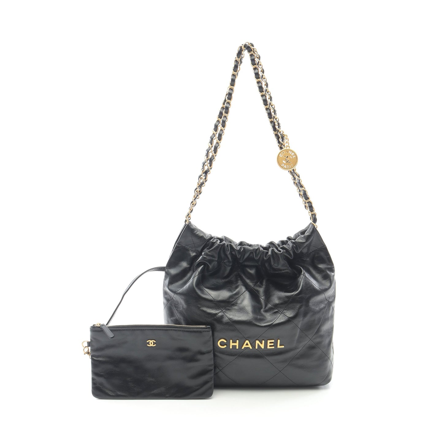 マトラッセ シャネル22 スモール チェーンショルダーバッグ レザー ブラック ゴールド金具 シャネル バッグ CHANEL