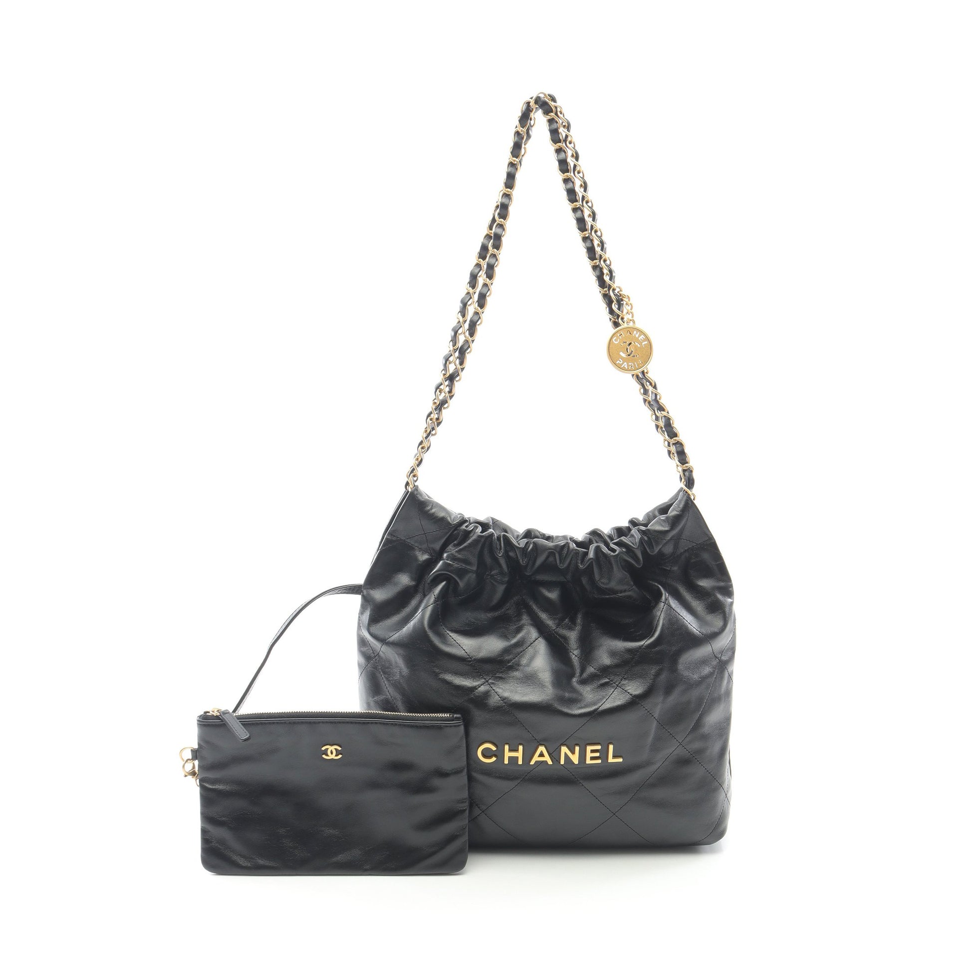 マトラッセ シャネル22 スモール チェーンショルダーバッグ レザー ブラック ゴールド金具 シャネル バッグ CHANEL