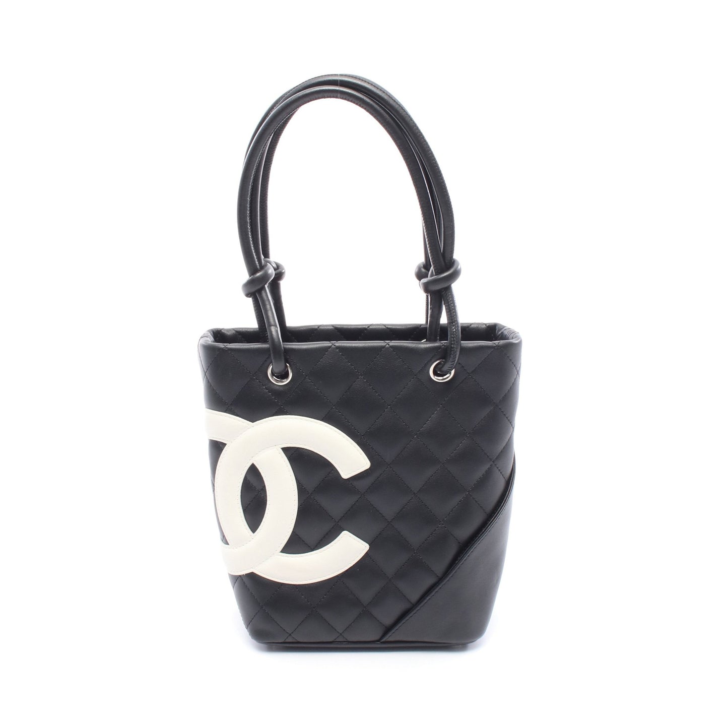 カンボンライン スモール ハンドバッグ トートバッグ レザー ブラック ホワイト シルバー金具 シャネル バッグ CHANEL