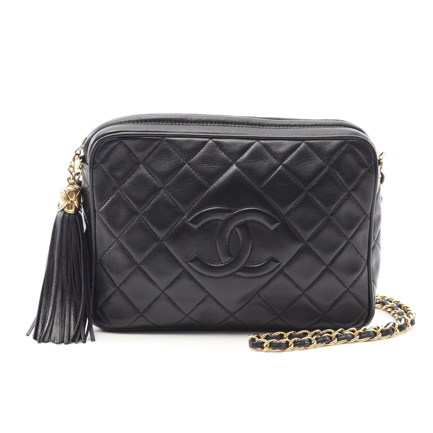 マトラッセ チェーンショルダーバッグ ラムスキン ブラック ゴールド金具 タッセル ヴィンテージ シャネル バッグ CHANEL