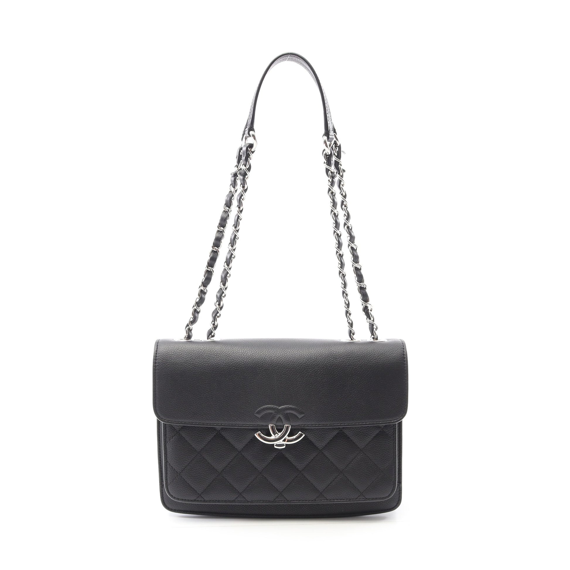 マトラッセ ハーフココ チェーンショルダーバッグ キャビアスキン ブラック シルバー金具 シャネル バッグ CHANEL