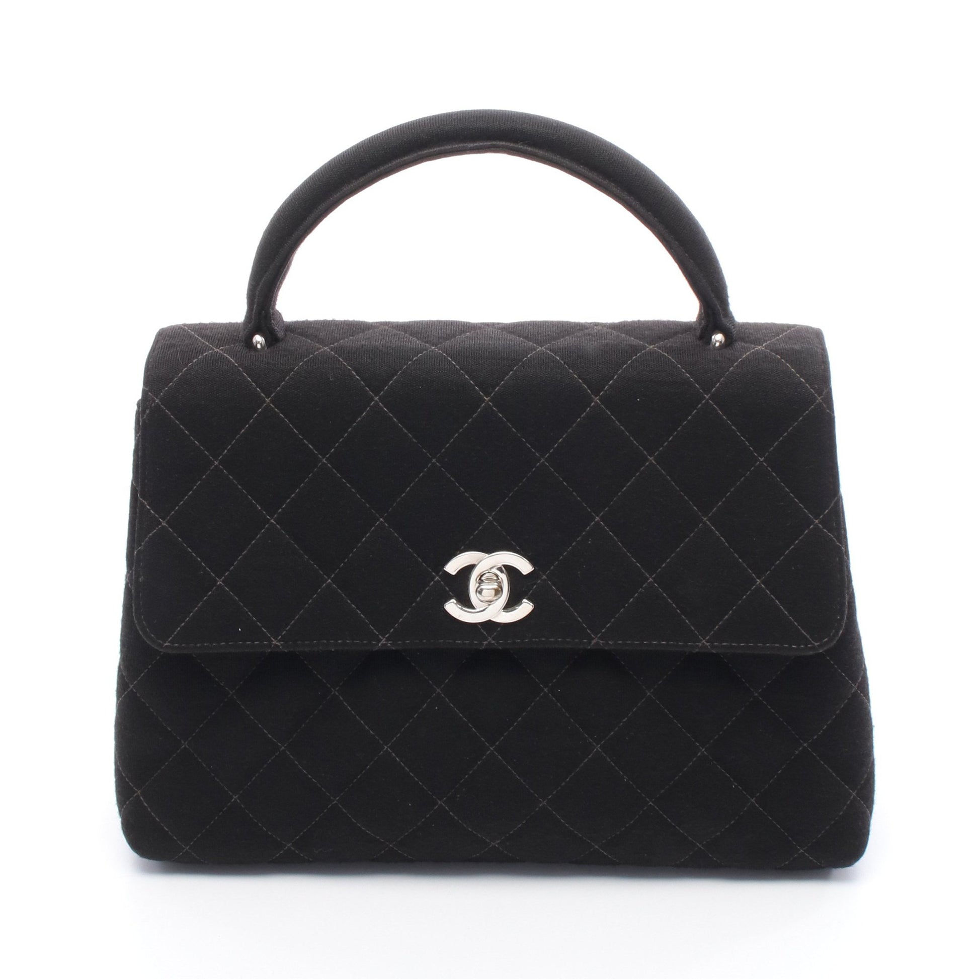 マトラッセ トップハンドルバッグ ハンドバッグ コットンジャージー ブラック シルバー金具 シャネル バッグ CHANEL