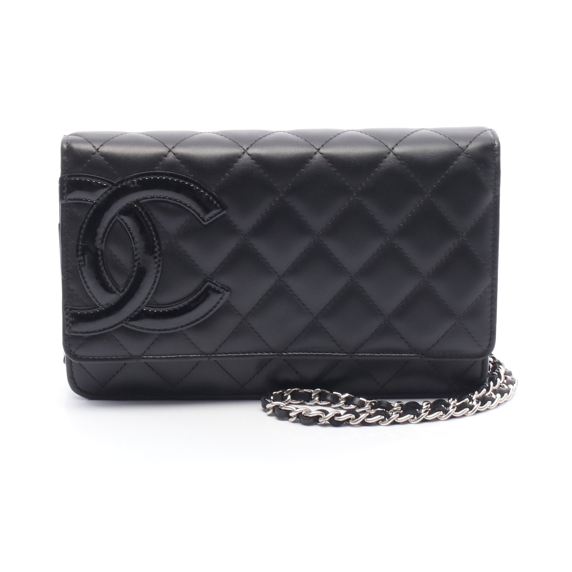 カンボンライン チェーンウォレット レザー エナメルレザー ブラック シルバー金具 シャネル バッグ CHANEL