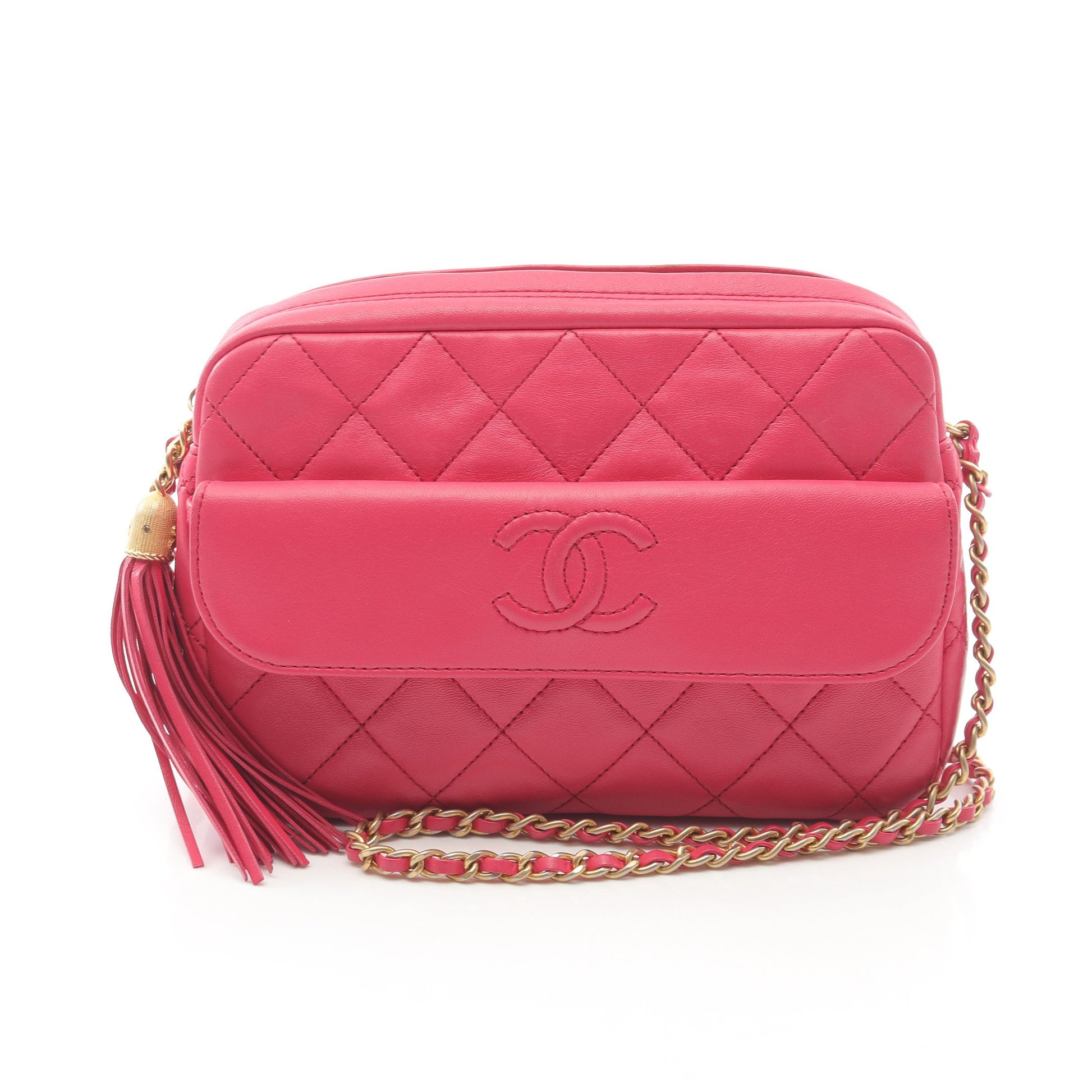 マトラッセ チェーンショルダーバッグ ラムスキン ピンク ゴールド金具 タッセル シャネル バッグ CHANEL