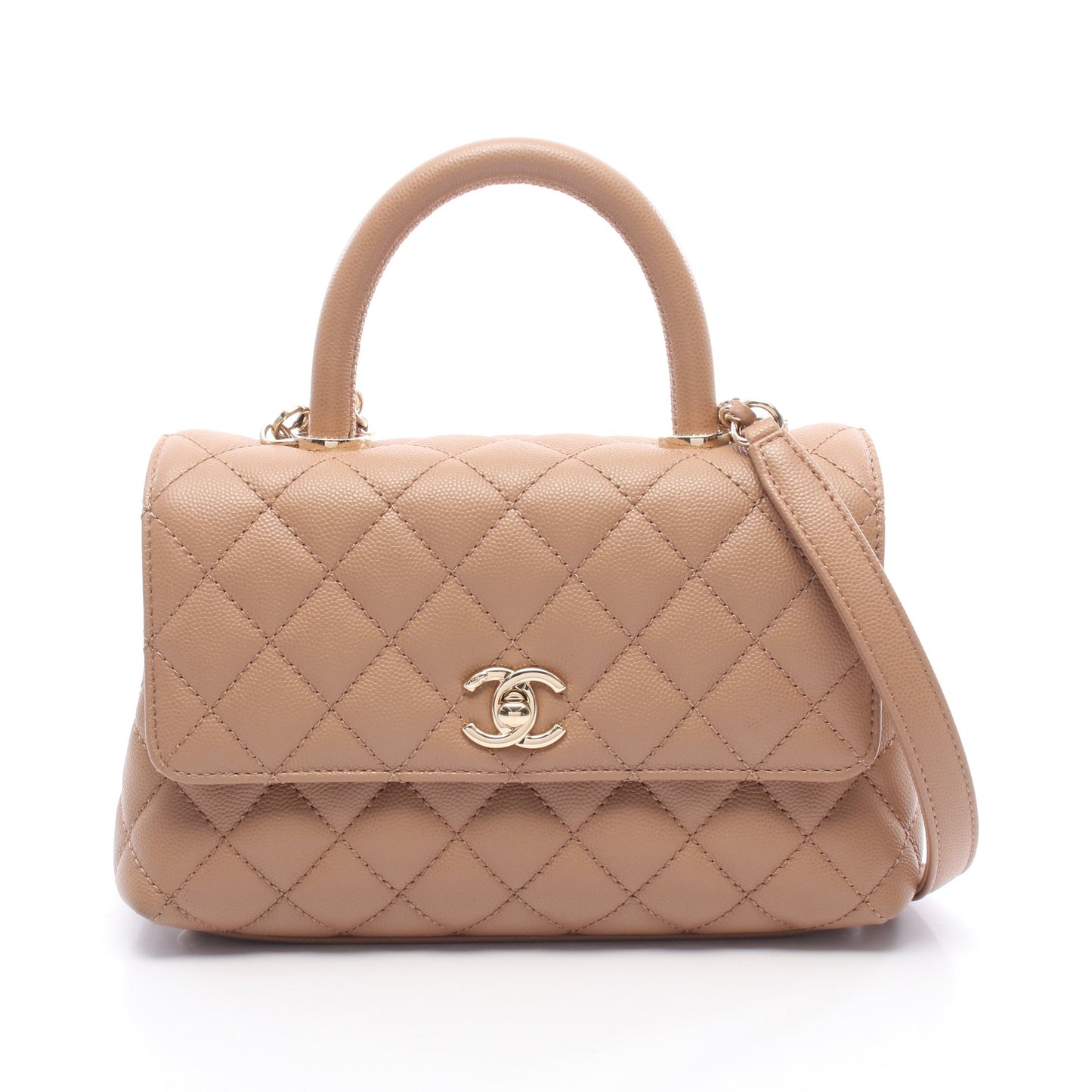 ココハンドル フラップ マトラッセ ハンドバッグ キャビアスキン ライトブラウン ゴールド金具 2WAY シャネル バッグ CHANEL