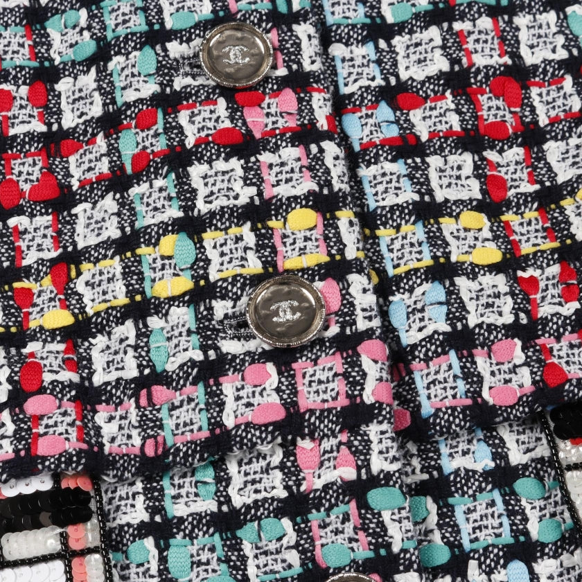 ココマークボタン ツイード ロングジレ ベスト コットン ナイロン マルチカラー スパンコール 2025クルーズ シャネル トップス CHANEL