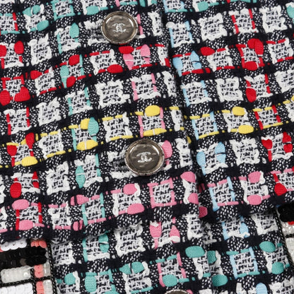 ココマークボタン ツイード ロングジレ ベスト コットン ナイロン マルチカラー スパンコール 2025クルーズ シャネル トップス CHANEL