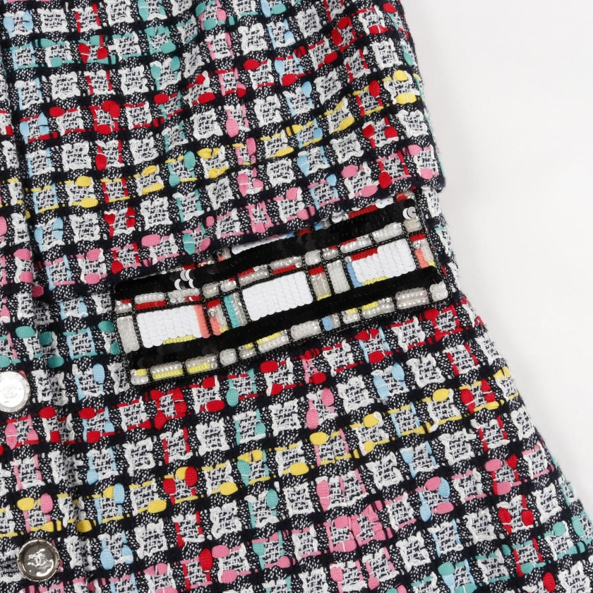 ココマークボタン ツイード ロングジレ ベスト コットン ナイロン マルチカラー スパンコール 2025クルーズ シャネル トップス CHANEL