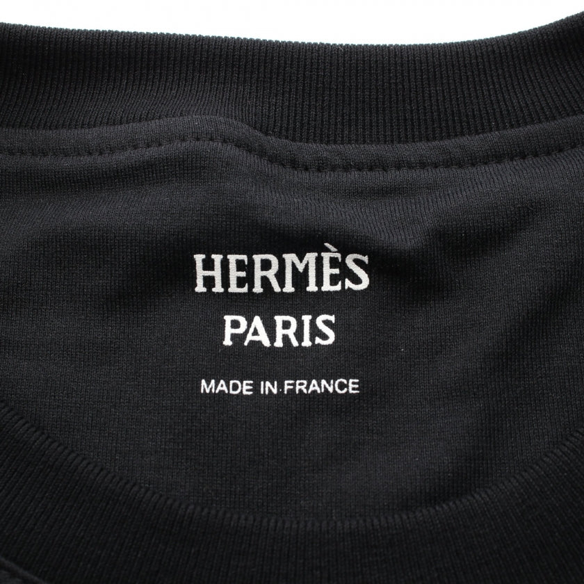 H刺繍 ポケット Tシャツ クルーネック 半袖 コットン ブラック エルメス トップス HERMES