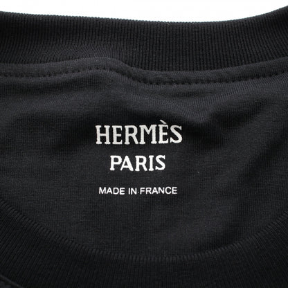 H刺繍 ポケット Tシャツ クルーネック 半袖 コットン ブラック エルメス トップス HERMES