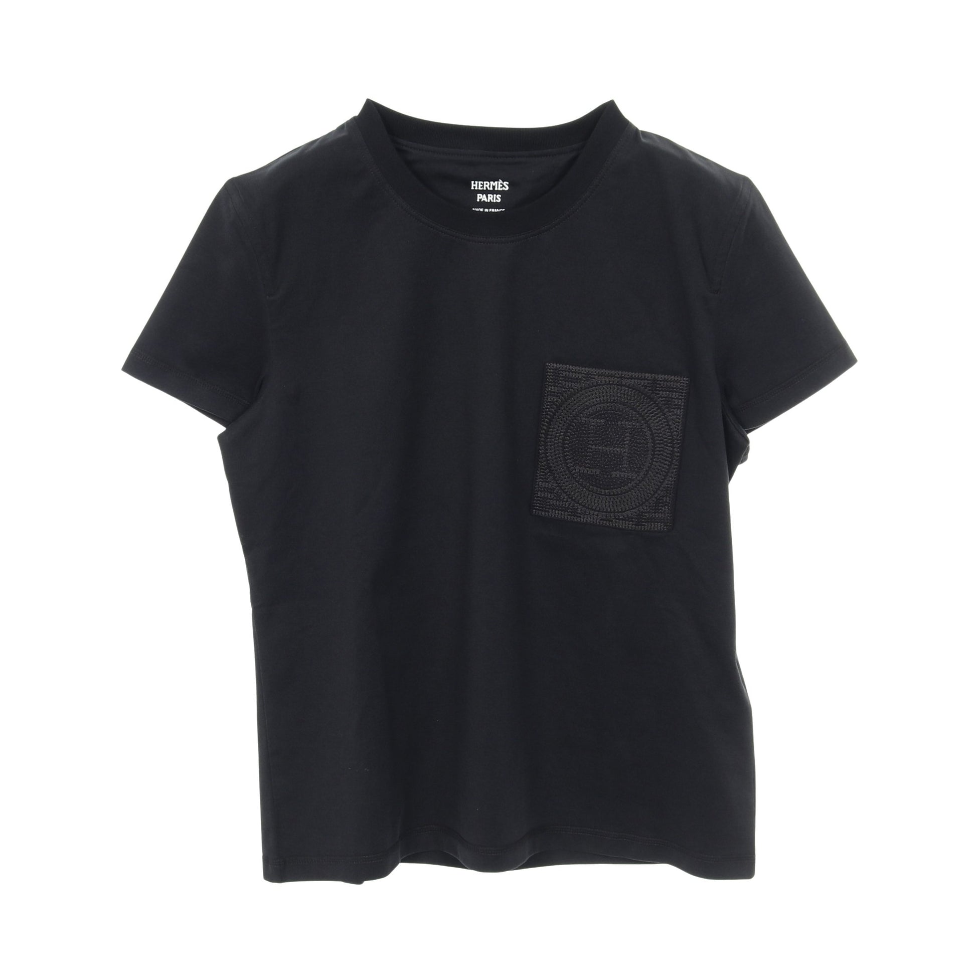 H刺繍 ポケット Tシャツ クルーネック 半袖 コットン ブラック エルメス トップス HERMES