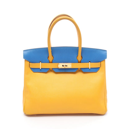 バーキン30 ハンドバッグ クシュベル イエロー ブルー ゴールド金具 ○Z刻印 エルメス バッグ HERMES