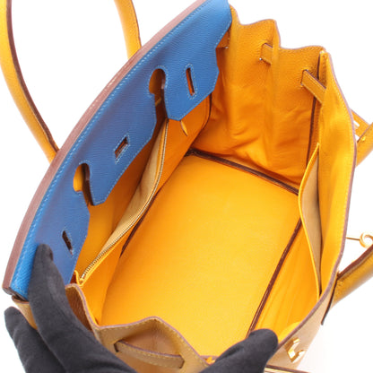 バーキン30 ハンドバッグ クシュベル イエロー ブルー ゴールド金具 ○Z刻印 エルメス バッグ HERMES