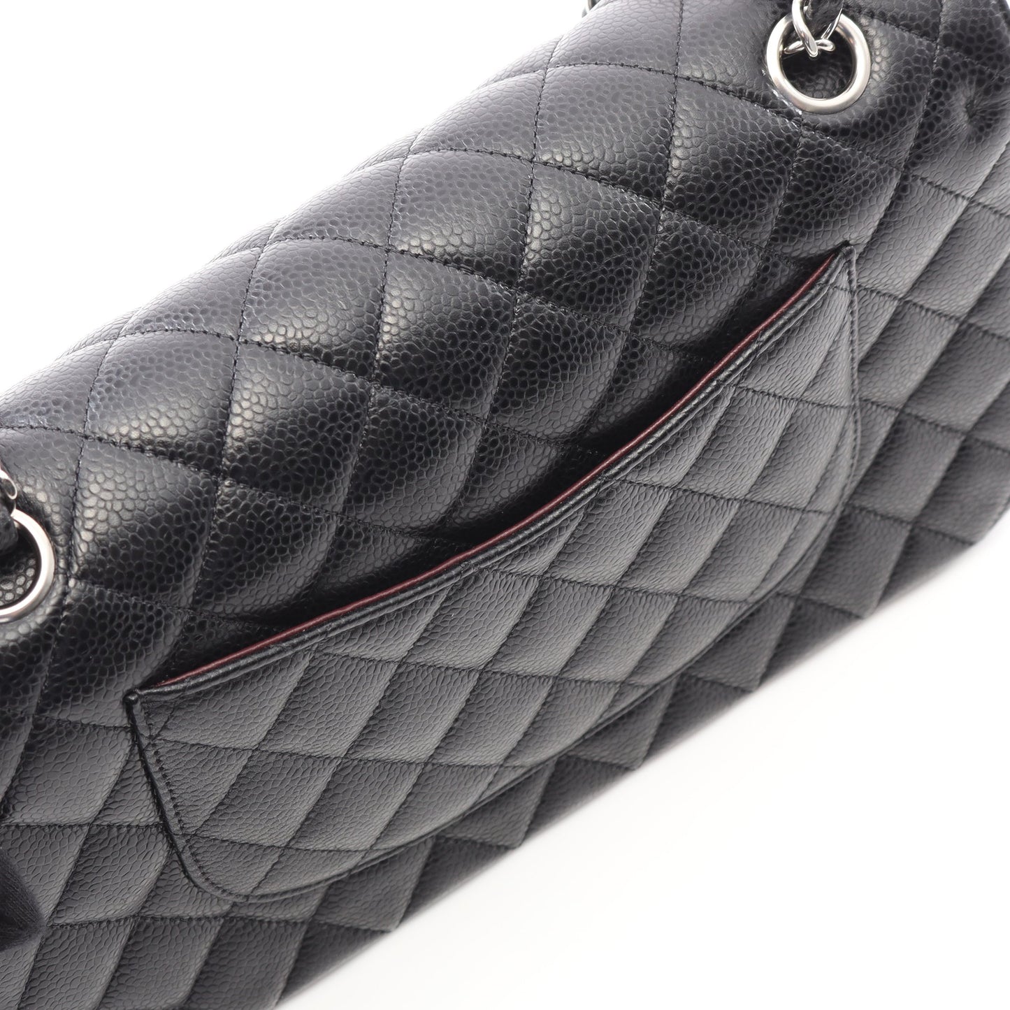 マトラッセ Wフラップ Wチェーンショルダーバッグ キャビアスキン ブラック シルバー金具 シャネル バッグ CHANEL