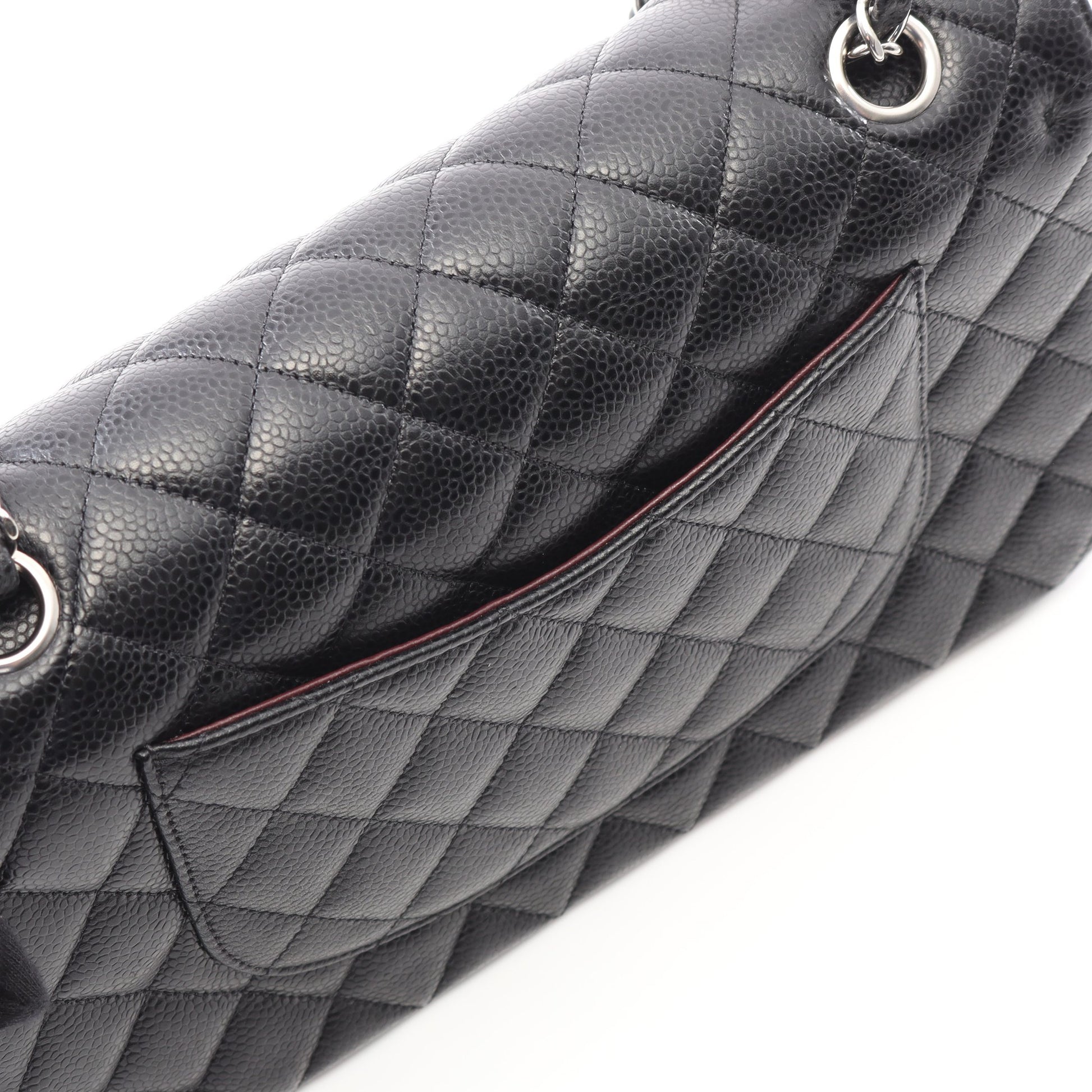 マトラッセ Wフラップ Wチェーンショルダーバッグ キャビアスキン ブラック シルバー金具 シャネル バッグ CHANEL