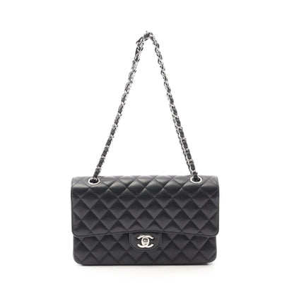 マトラッセ Wフラップ Wチェーンショルダーバッグ キャビアスキン ブラック シルバー金具 シャネル バッグ CHANEL