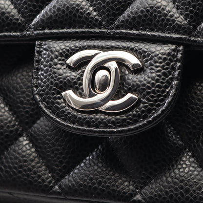 マトラッセ Wフラップ Wチェーンショルダーバッグ キャビアスキン ブラック シルバー金具 シャネル バッグ CHANEL