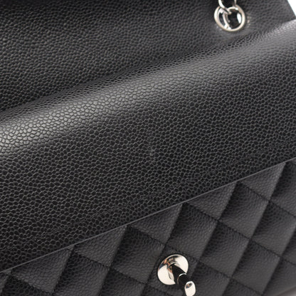 マトラッセ Wフラップ Wチェーンショルダーバッグ キャビアスキン ブラック シルバー金具 シャネル バッグ CHANEL