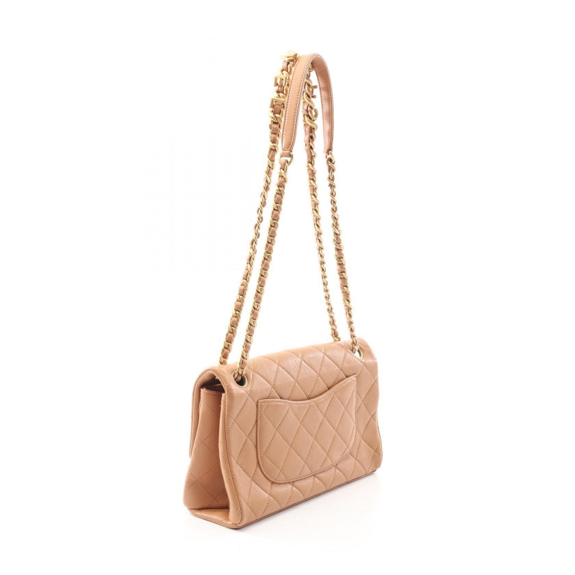 マトラッセ シングルフラップ チェーンショルダーバッグ ラムスキン ピンクベージュ ゴールド金具 シャネル バッグ CHANEL