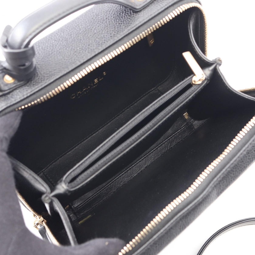 CCフィリグリー マトラッセ バニティバッグ チェーンショルダーバッグ キャビアスキン ブラック ゴールド金具 シャネル バッグ CHANEL