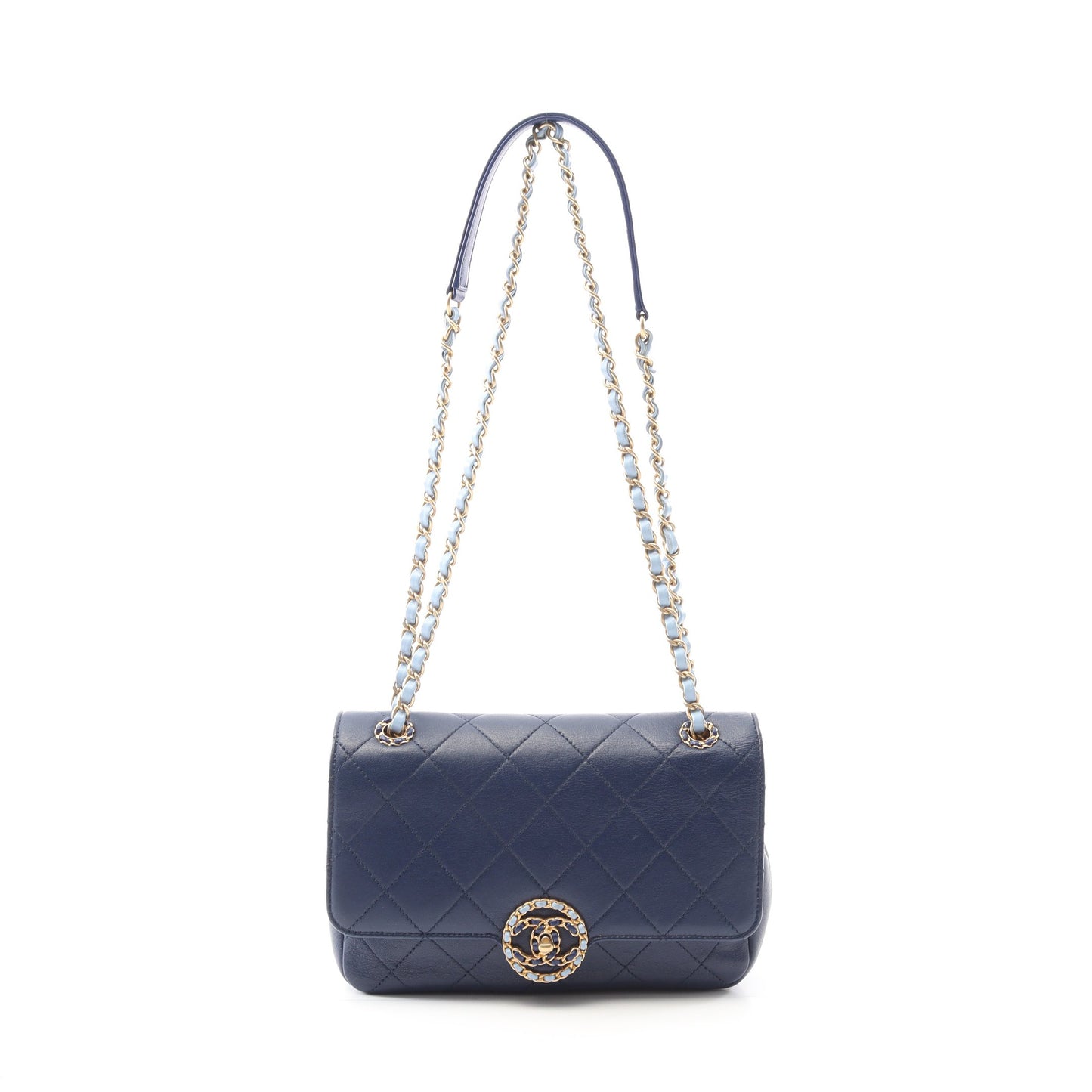 CHANEL19 マトラッセ チェーンショルダーバッグ ラムスキン ブルー ライトブルー ゴールド金具 シャネル バッグ CHANEL