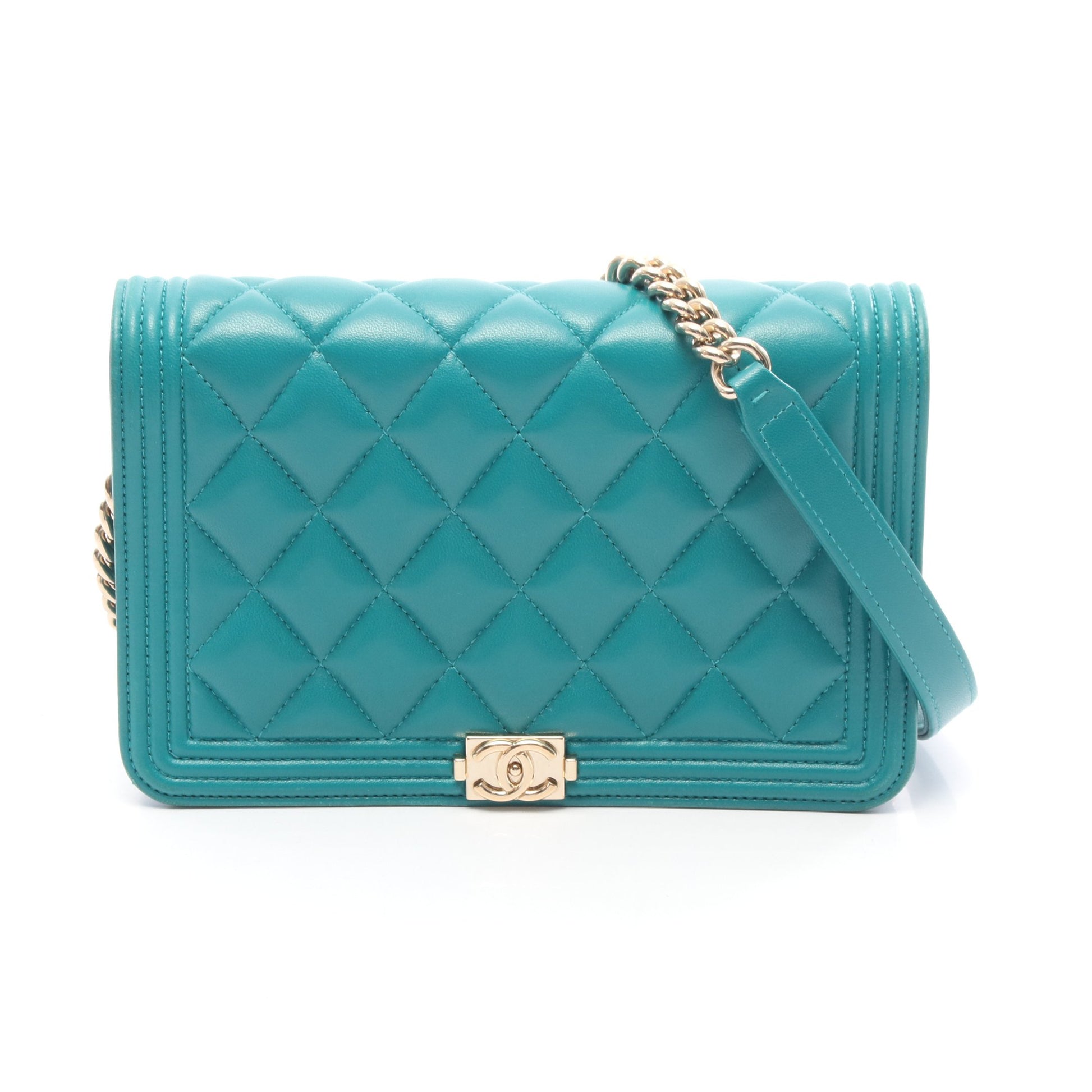 ボーイシャネル マトラッセ チェーンウォレット レザー グリーン ゴールド金具 シャネル バッグ CHANEL