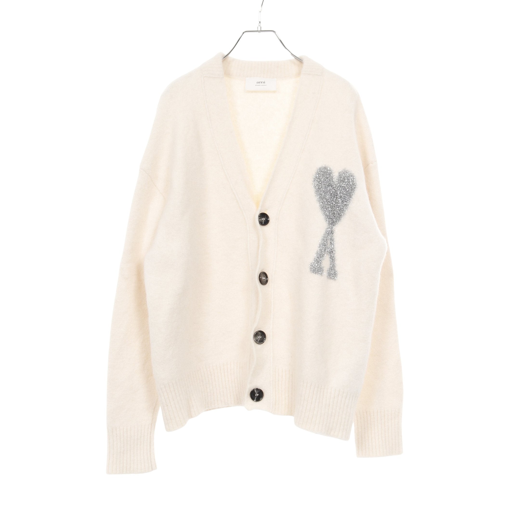 ami　ハート　カーディガン　ホワイト AMI》 ホワイト ハートロゴ カーディガン ☆関税込☆AMI☆AMI