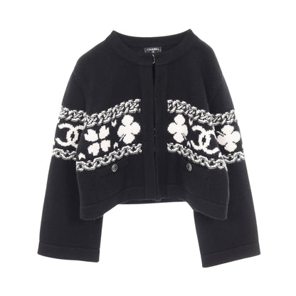 ココマーク クローバー クロップド ニット カーディガン カシミヤ コットン ブラック ホワイト シャネル トップス CHANEL