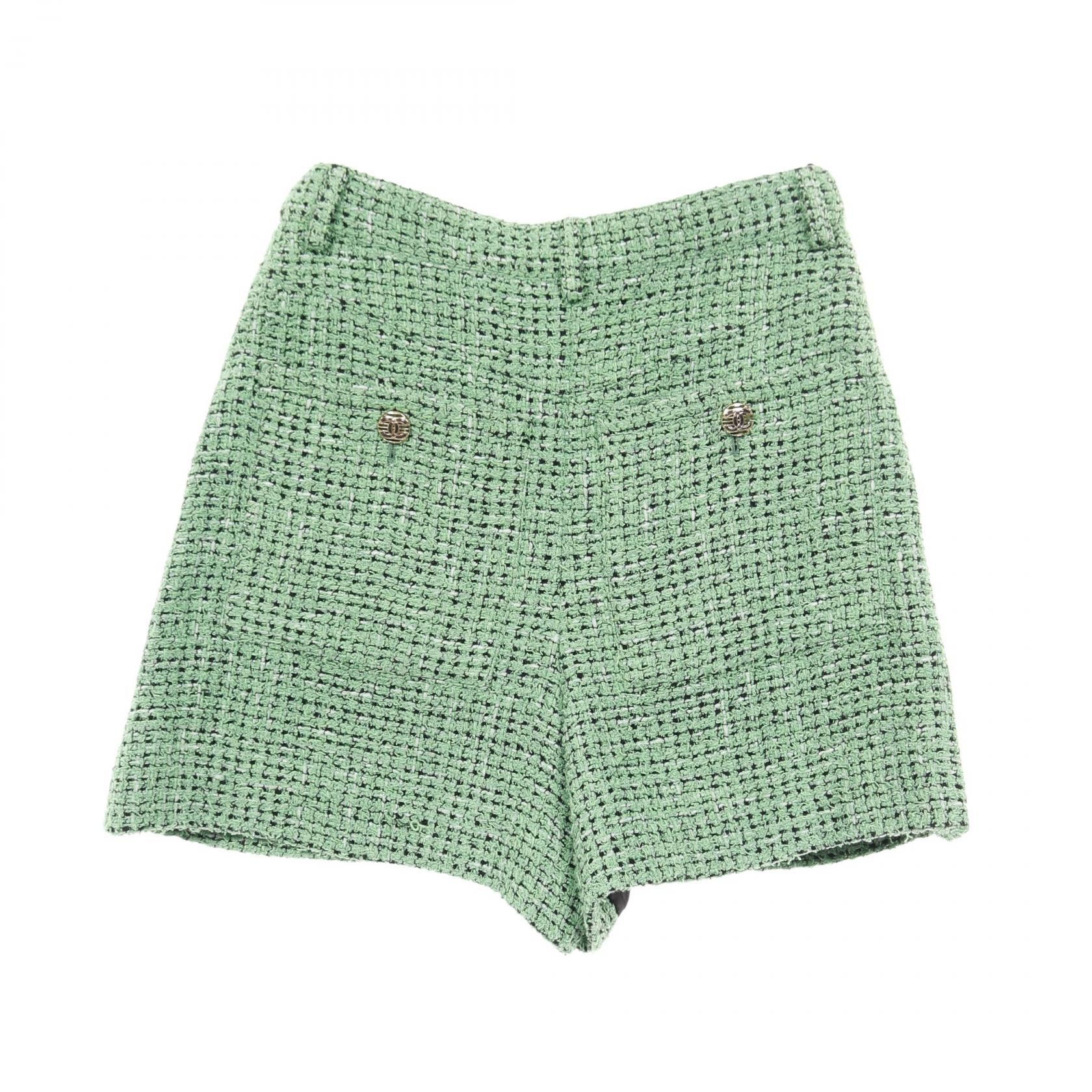 ココマークボタン ツイード ショート パンツ コットン ライトグリーン