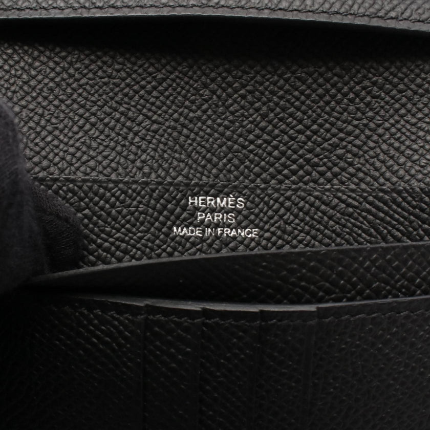 ベアンコンパクト 二つ折り財布 ヴォーエプソン ブラック シルバー金具 B刻印 エルメス 財布・小物 HERMES