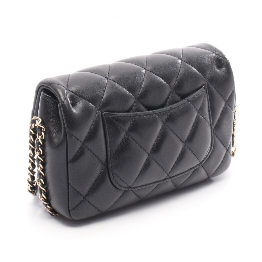 マトラッセ スモールフラップ チェーンショルダーバッグ ラムスキン ブラック ゴールド金具 シャネル バッグ CHANEL