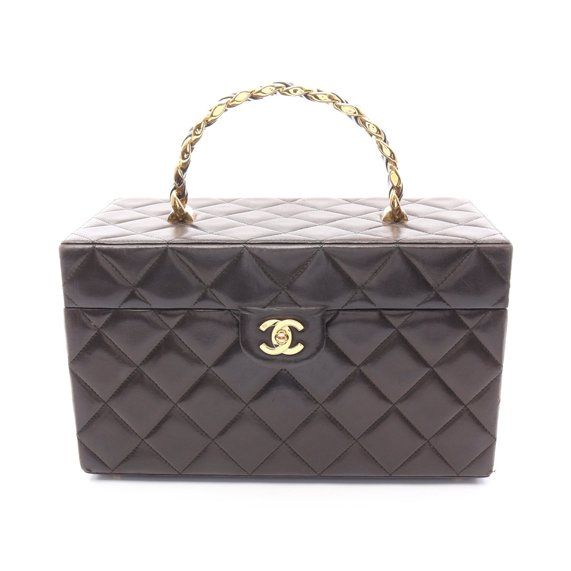 マトラッセ バニティバッグ ハンドバッグ レザー ブラック ゴールド金具 シャネル バッグ CHANEL